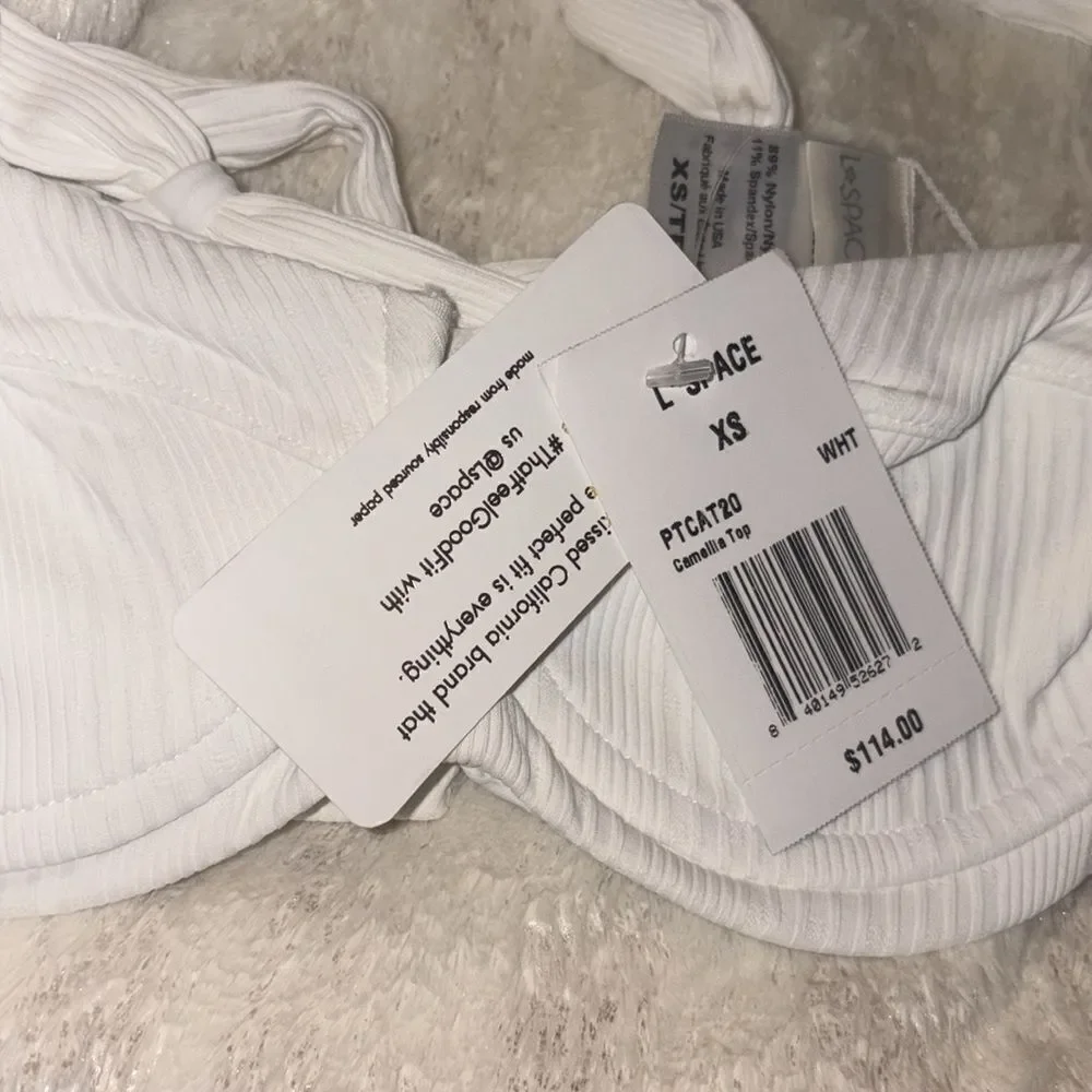 L*Space Sensual Solids Camellia Bikini Top White Top XS NWT $114
